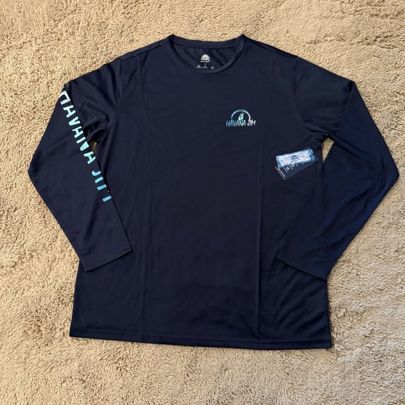 Havana Jim Navy Crocodile UPF, Cool Tech Performance Long Sleeve Shirt - Picture 1 of 9